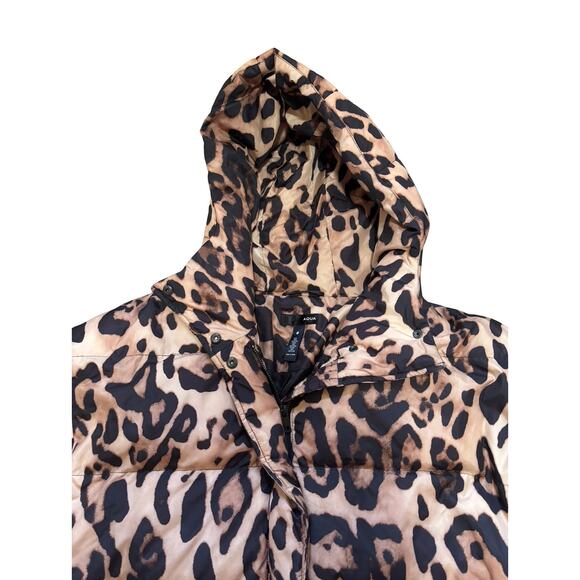 AQUA Leopard Print Hooded Puffer Jacket | Bold Animal Print Coat | Size S - Picture 5 of 7